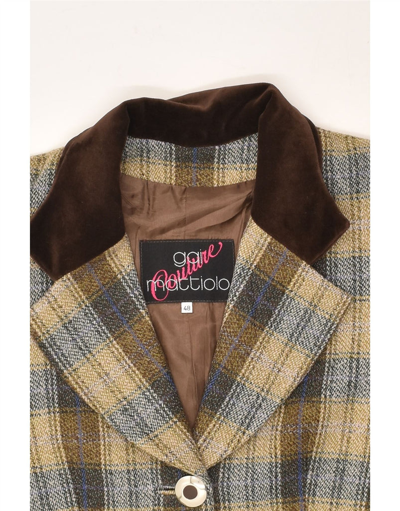 GAI MATTIOLO Womens 3 Button Blazer Jacket IT 48 XL Brown Check Wool | Vintage Gai Mattiolo | Thrift | Second-Hand Gai Mattiolo | Used Clothing | Messina Hembry 