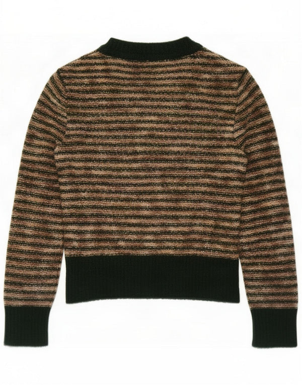 Vintage Womens Boat Neck Jumper Sweater UK 14 Medium Beige Striped