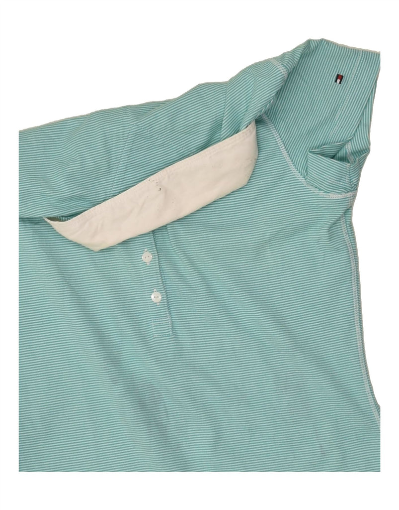 TOMMY HILFIGER Womens Polo Shirt UK 10 Small Turquoise Pinstripe Cotton | Vintage Tommy Hilfiger | Thrift | Second-Hand Tommy Hilfiger | Used Clothing | Messina Hembry 