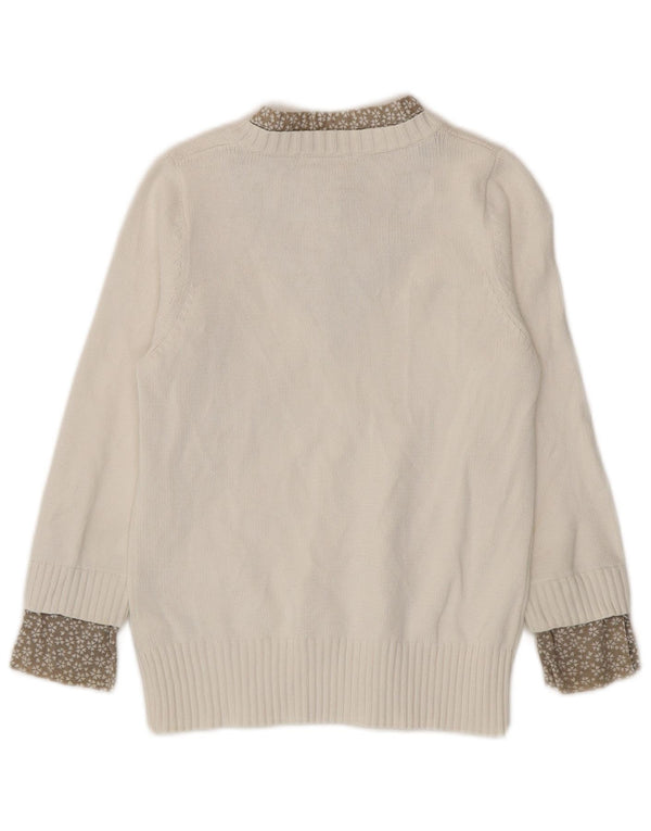 Marks & Spencer Womens V-Neck Jumper Sweater UK 10 Small White Floral