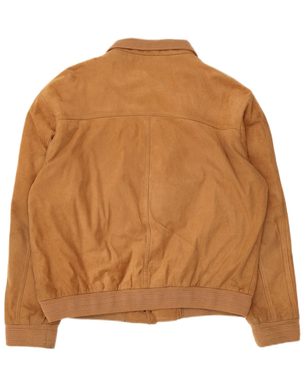 Vintage Mens Faux Suede Bomber Jacket UK 40 Large Brown Rayon