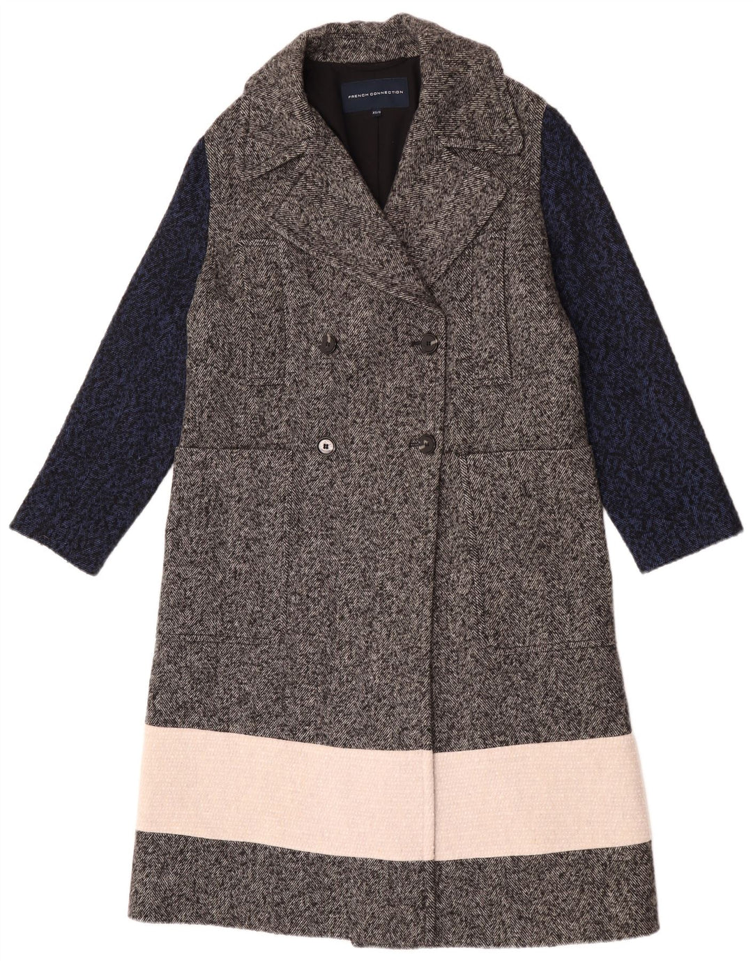 French Connection Womens Double Breasted Coat UK 6 XS Grey Colourblock