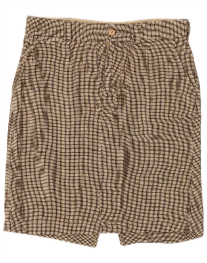 Woolrich Womens Straight Skirt W33 Large Beige Check Linen