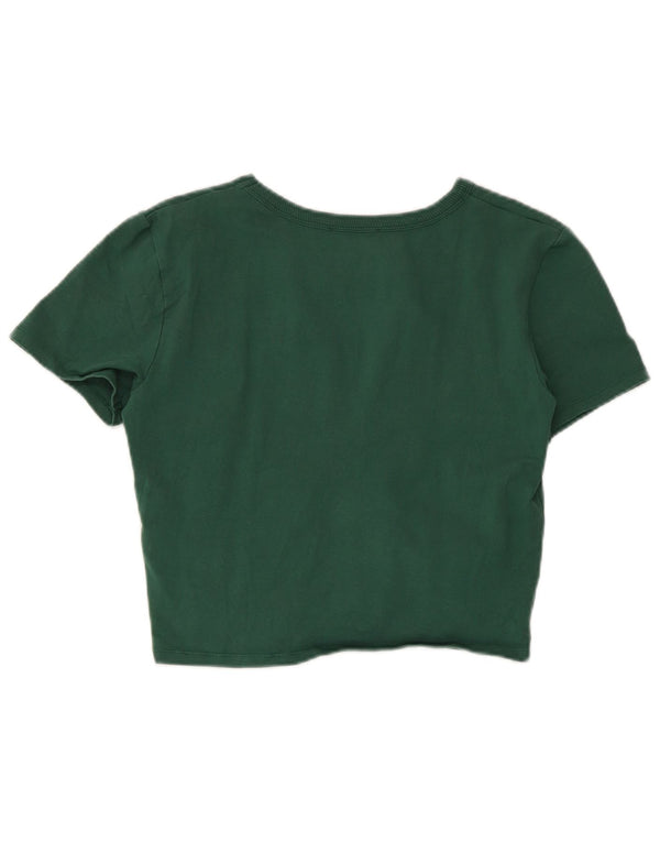 Zara Womens Crop T-Shirt Top UK 14 Large Green Cotton