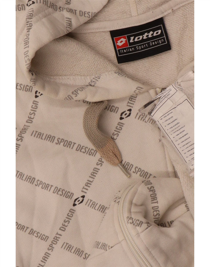 LOTTO Mens Graphic Zip Hoodie Sweater Medium White Cotton