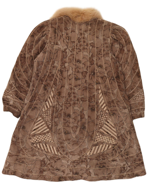 VINTAGE Womens Faux Fur Reversible Overcoat UK 18 XL Brown Floral