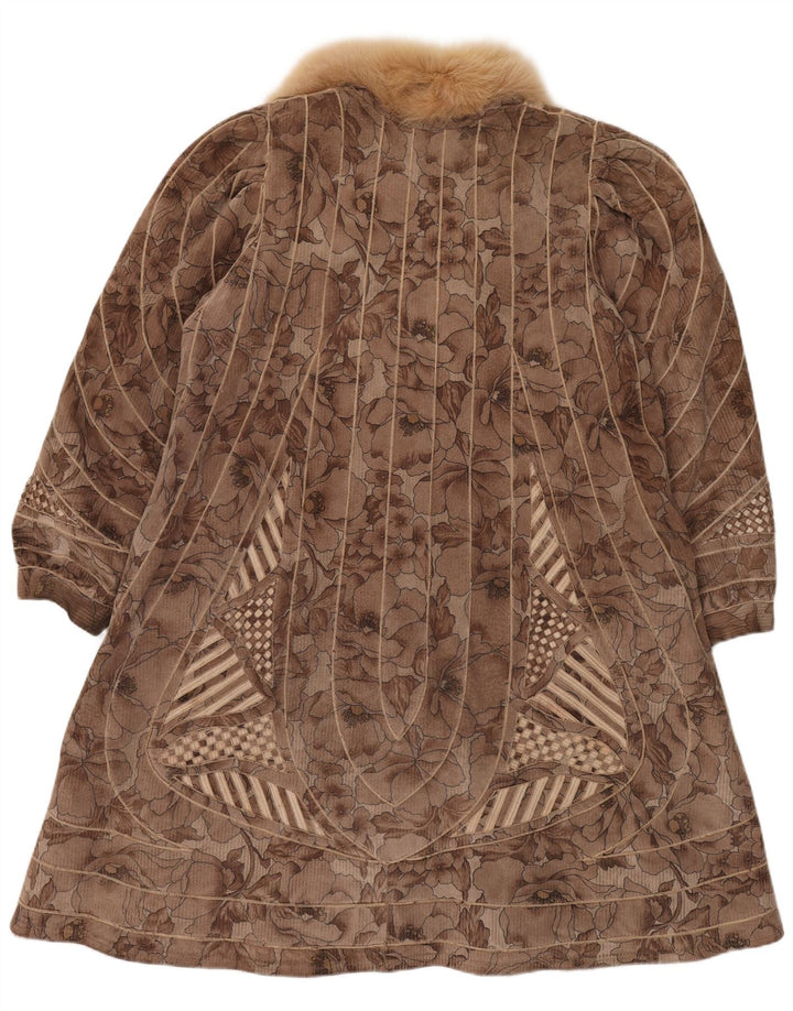 VINTAGE Womens Faux Fur Reversible Overcoat UK 18 XL Brown Floral