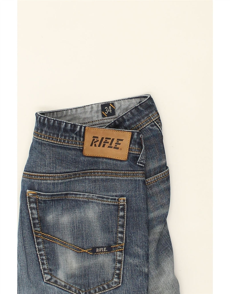 RIFLE Mens Cropped Jeans W34 L29 Blue Cotton | Vintage Rifle | Thrift | Second-Hand Rifle | Used Clothing | Messina Hembry 