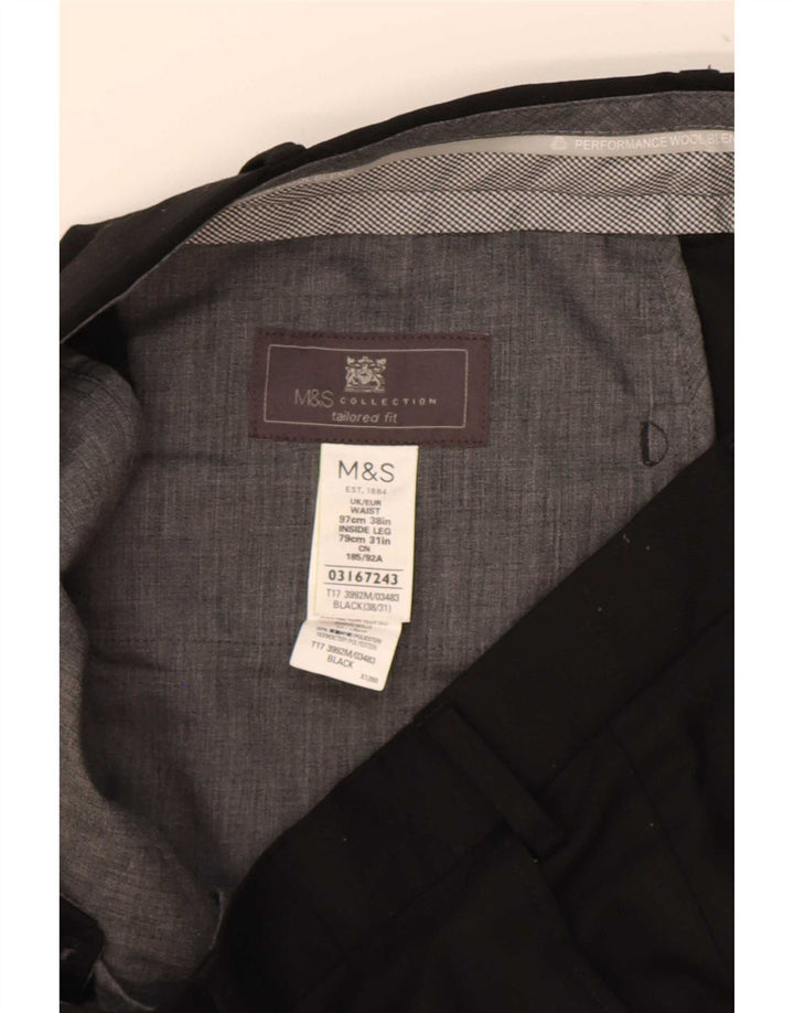 Marks & Spencer Mens Tailored Fit Straight Suit Trousers W38 L31 Black Wool