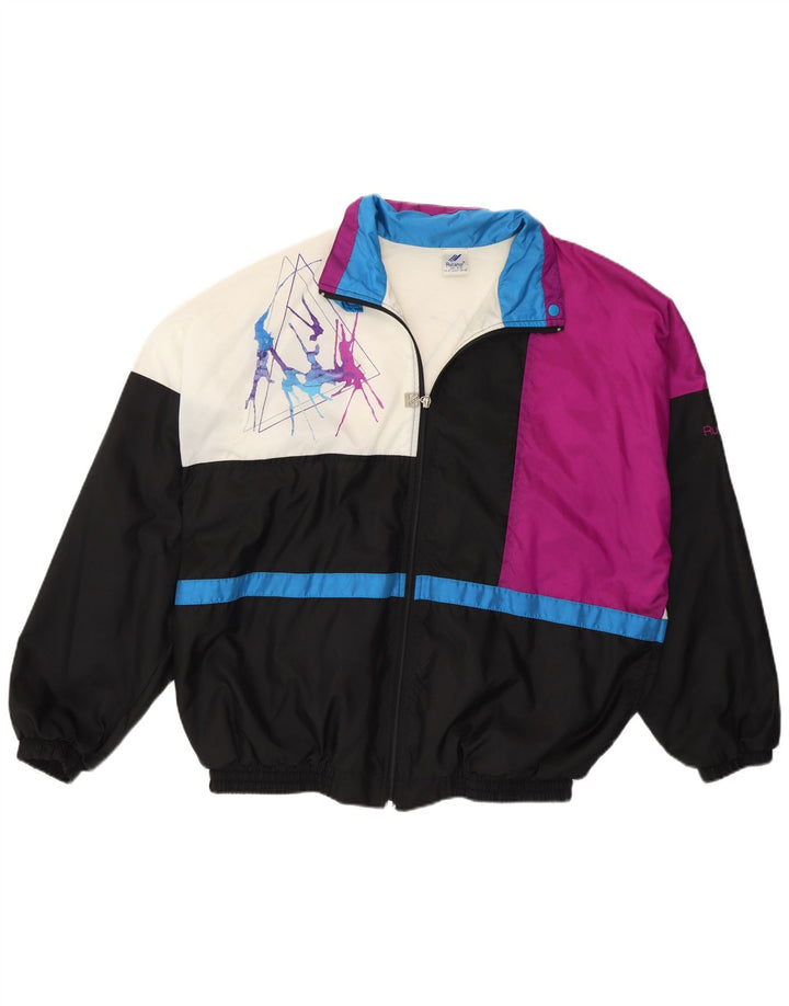 Rucanor Mens Graphic Tracksuit Top Jacket UK 38/40 Medium Black Colourblock