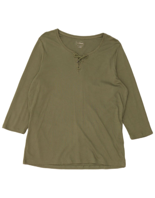 L.L.BEAN Womens Top 3/4 Sleeve UK 16 Large Khaki Cotton