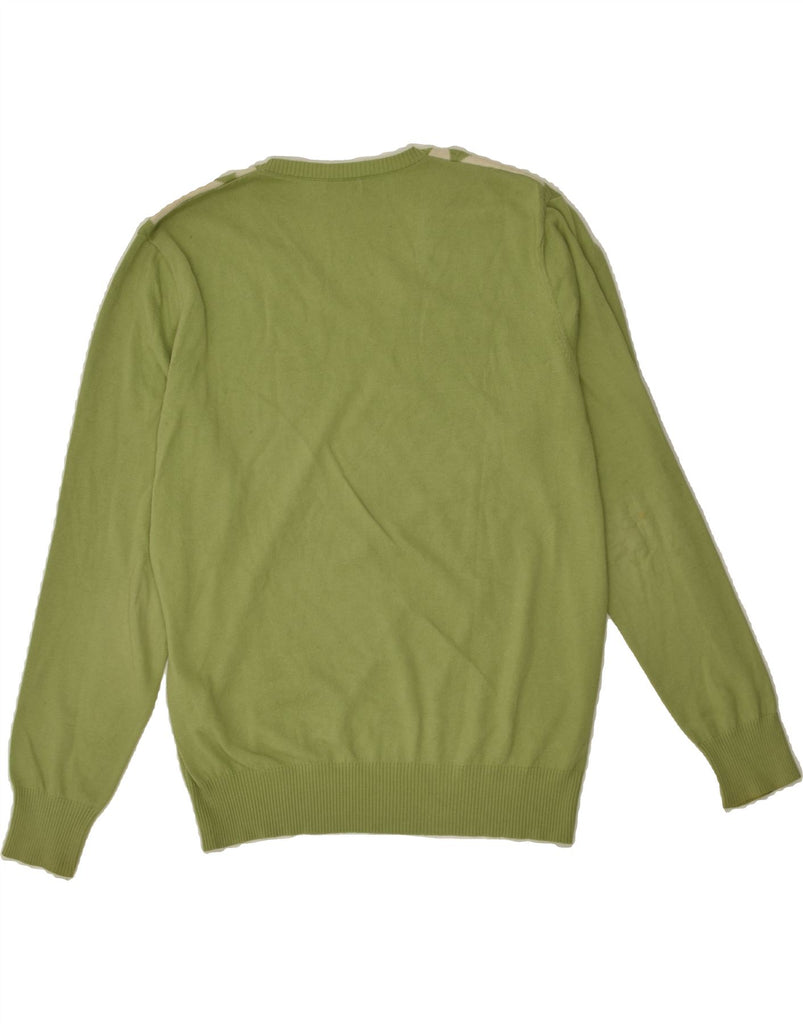 BENETTON Mens V-Neck Jumper Sweater Large Green Argyle/Diamond Cotton | Vintage Benetton | Thrift | Second-Hand Benetton | Used Clothing | Messina Hembry 
