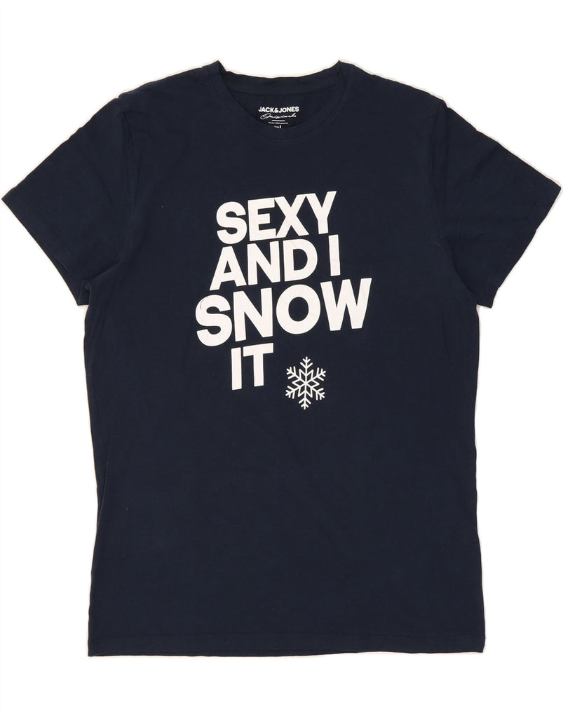 JACK & JONES Mens Graphic T-Shirt Top Large Navy Blue Cotton Vintage Jack & Jones and Second-Hand Jack & Jones from Messina Hembry 
