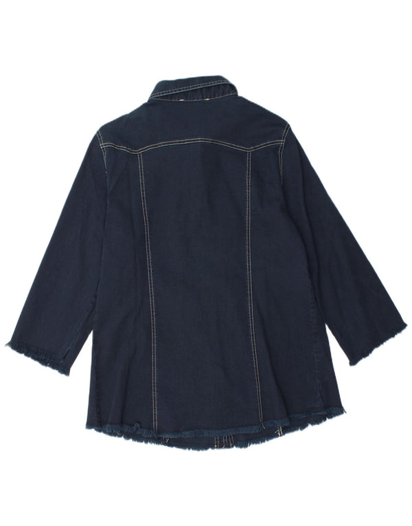 Vintage Womens 3/4 Sleeve Longline Denim Shirt Medium Navy Blue Cotton