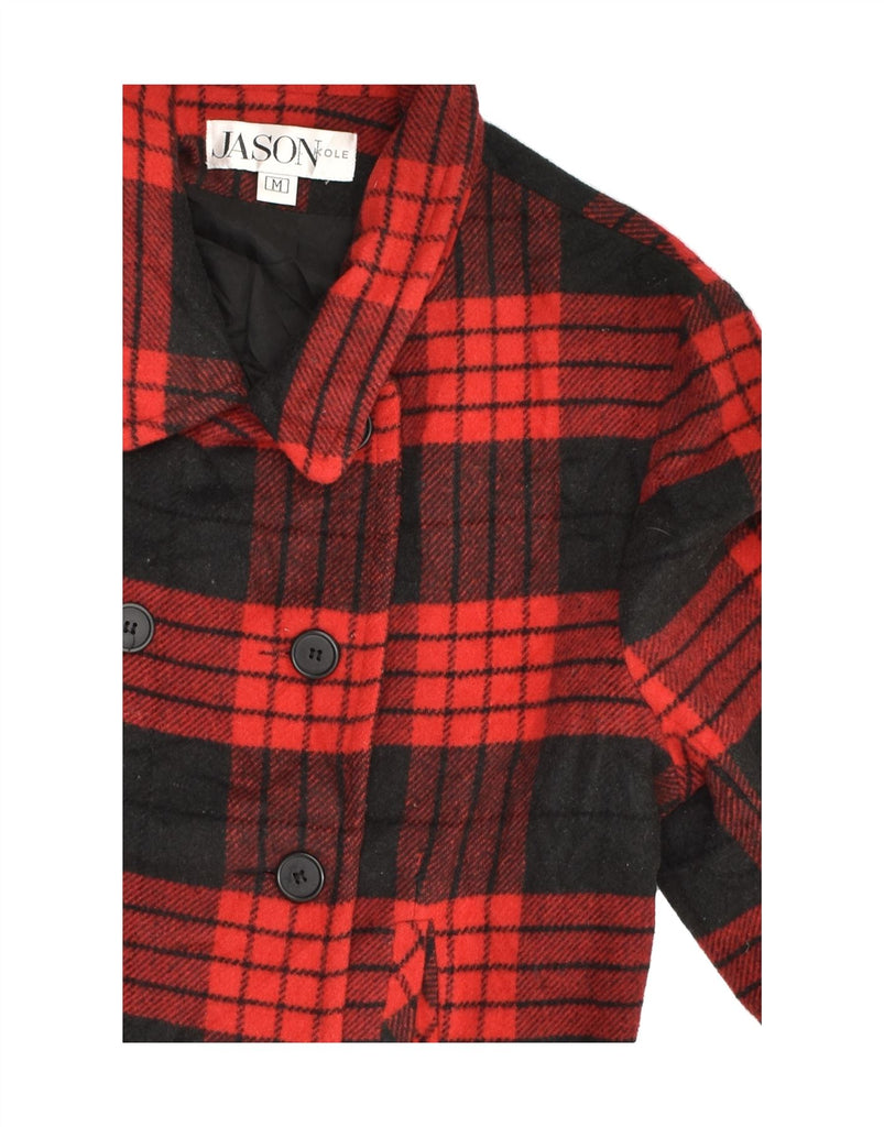 VINTAGE Womens Pea Coat UK 12 Medium Red Check Acrylic | Vintage Vintage | Thrift | Second-Hand Vintage | Used Clothing | Messina Hembry 