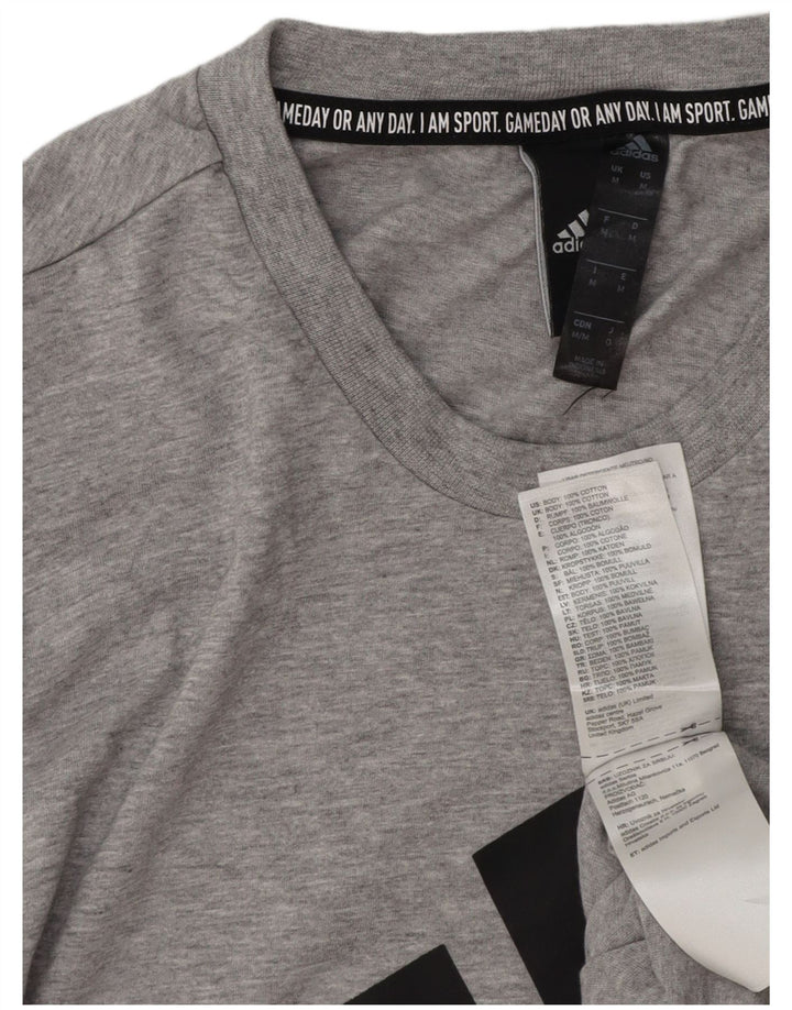 ADIDAS Mens Graphic T-Shirt Top Medium Grey Flecked Cotton