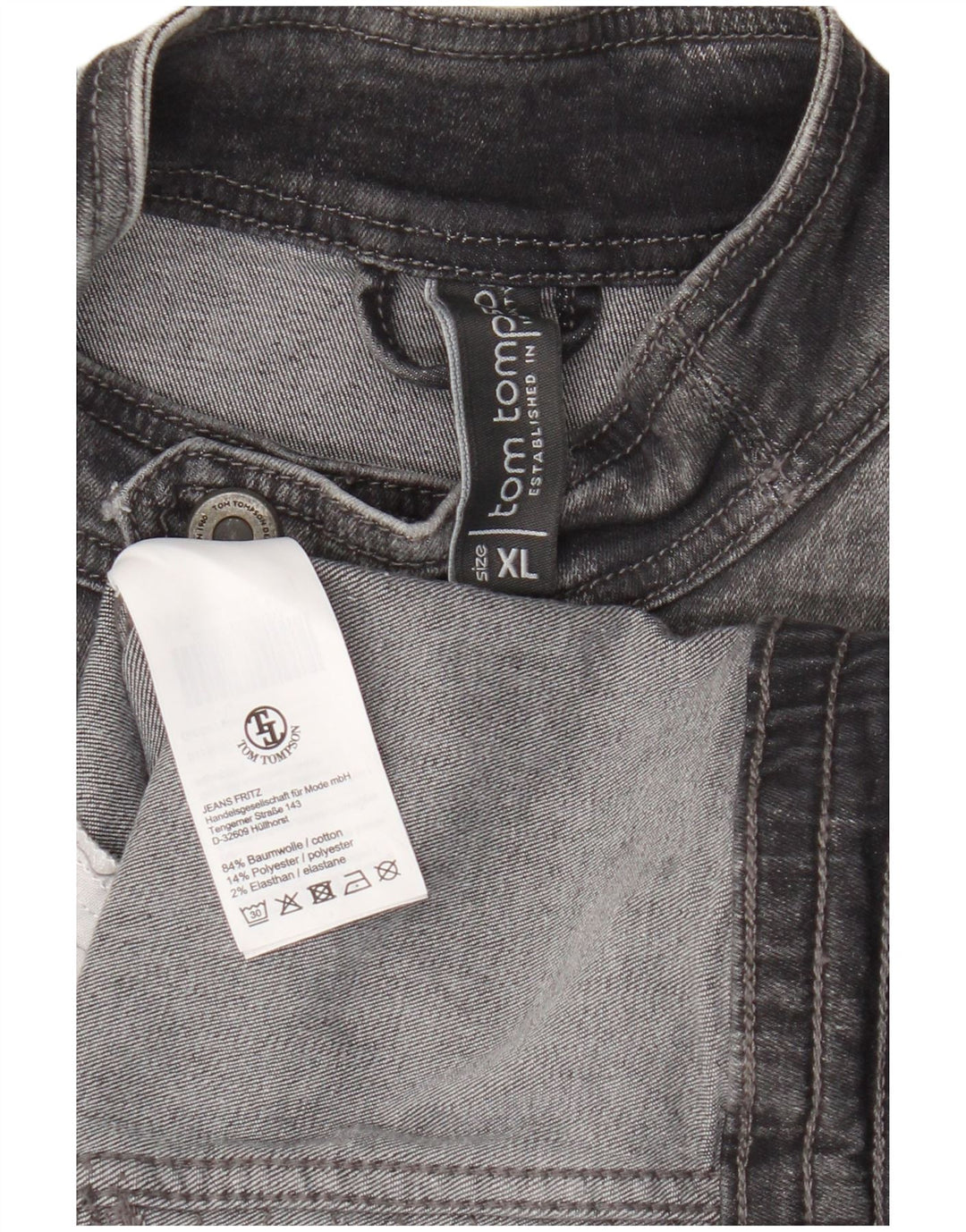 Tom Tompson Mens Biker Denim Jacket UK 42 XL Grey Cotton