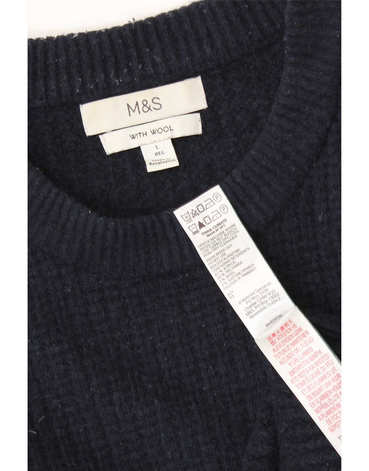 Marks & Spencer Mens Crew Neck Jumper Sweater Large Navy Blue Acrylic