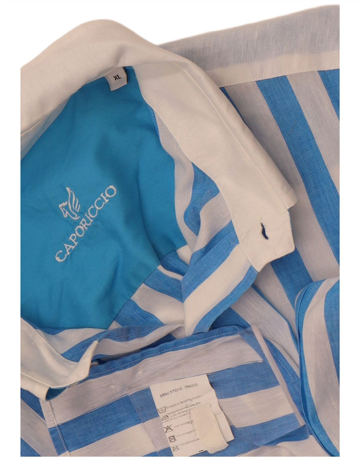 Caporiccio Mens Shirt XL Blue Striped Linen
