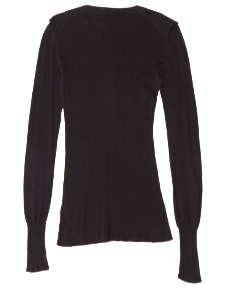 Zara Womens Top Long Sleeve UK 14 Large Black Cotton