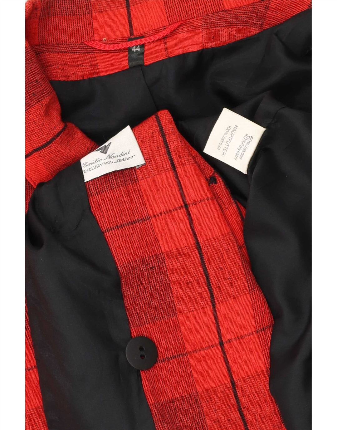 Vintage Womens Double Breasted Blazer Jacket EU 44 XL Red Check Viscose