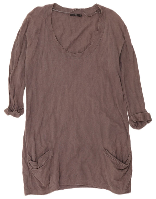 Cos Womens 3/4 Sleeve Oversized Jumper Dress UK 10 Small Grey Cotton