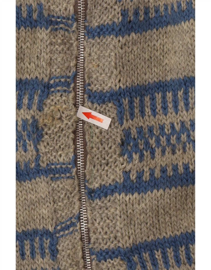 Vintage Mens Cardigan Sweater Large Grey Striped