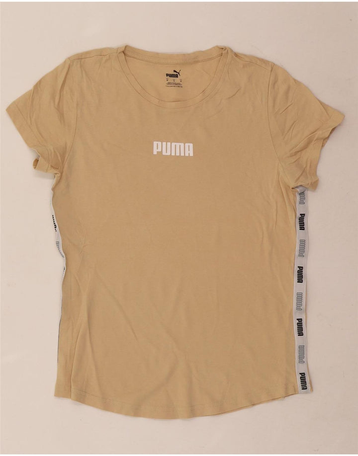 Puma Womens Graphic T-Shirt Top UK 12 Medium Beige Colourblock