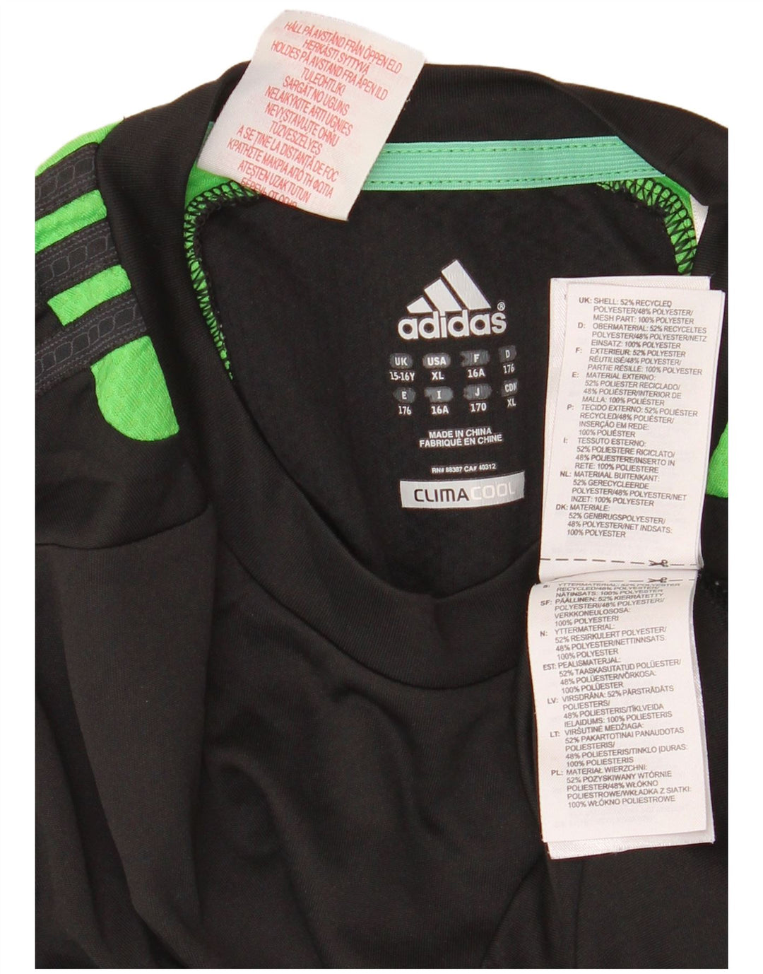 Adidas Boys Climacool T-Shirt Top 15-16 Years Black Colourblock Polyester