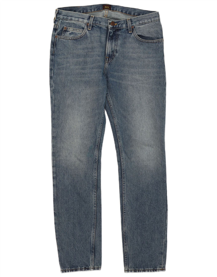 LEE Mens Rider Distressed Slim Jeans W33 L32 Blue Cotton