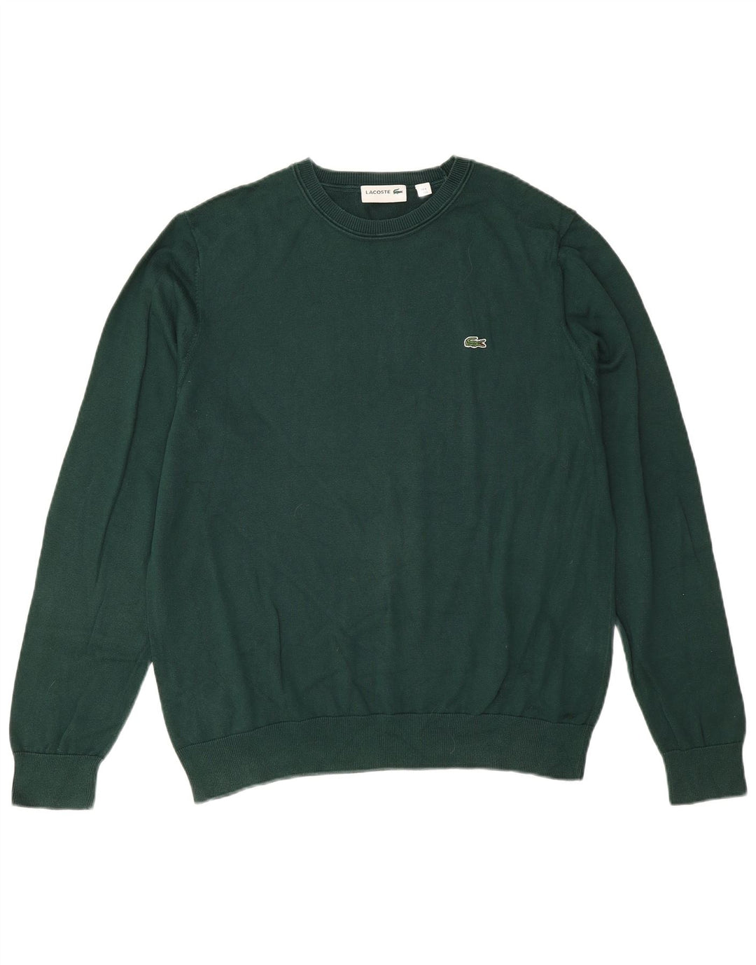 Lacoste Mens Crew Neck Jumper Sweater Size 6 XL Green Cotton