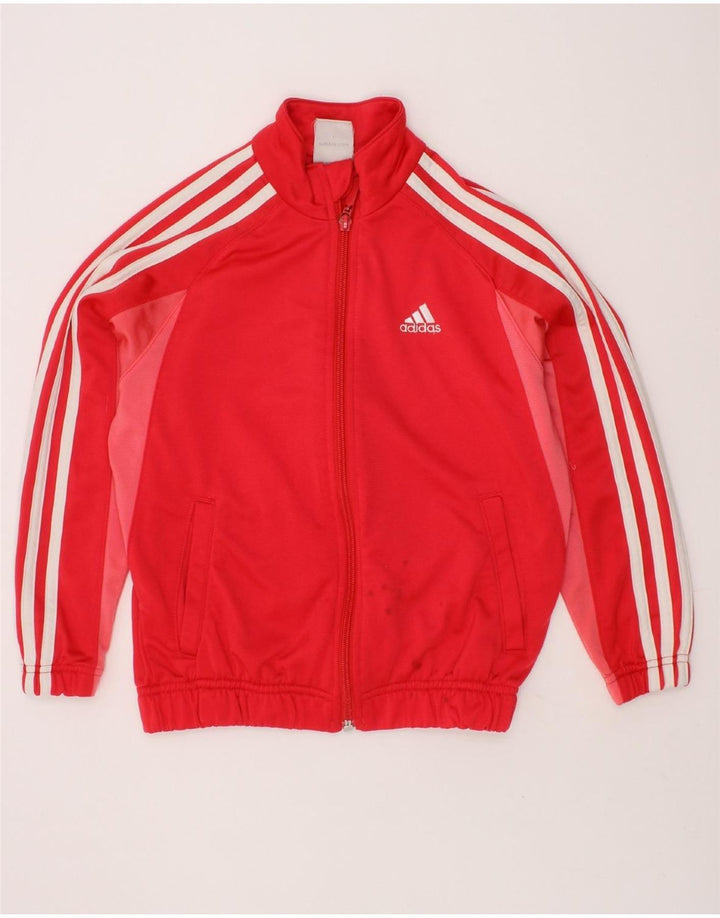 ADIDAS Girls Tracksuit Top Jacket 7-8 Years Red Colourblock Polyester Vintage Adidas and Second-Hand Adidas from Messina Hembry 