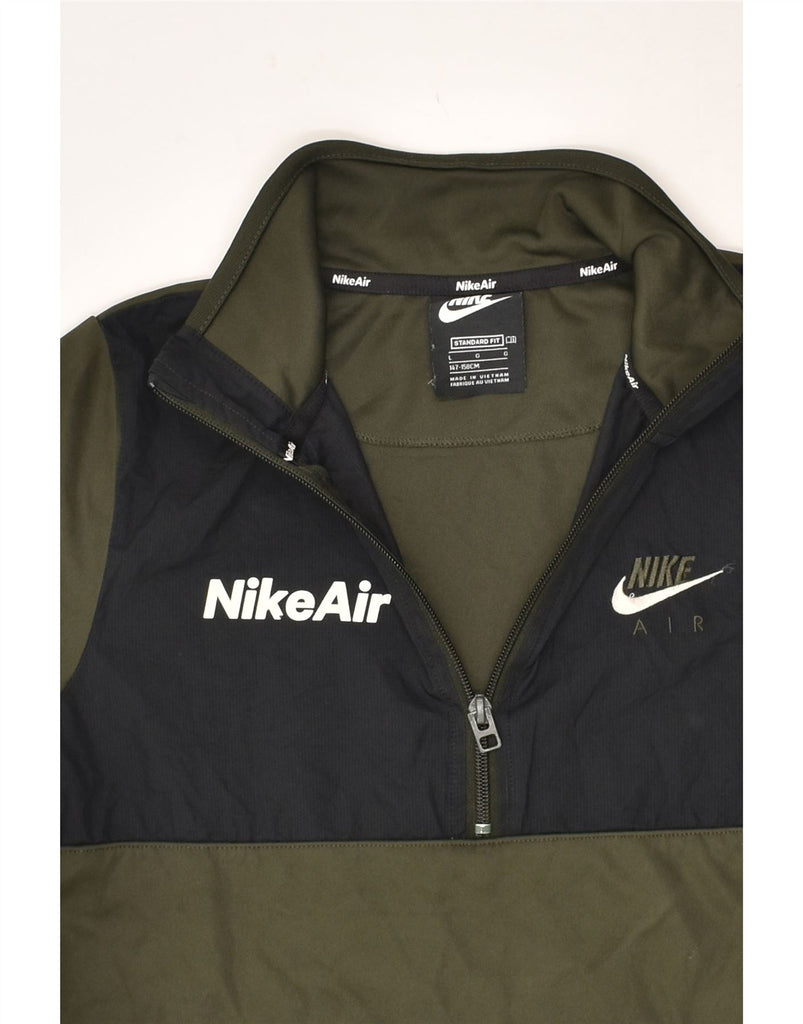 NIKE Boys Zip Neck Standard Fit Sweatshirt Jumper 12-13 Years Large Khaki | Vintage Nike | Thrift | Second-Hand Nike | Used Clothing | Messina Hembry 