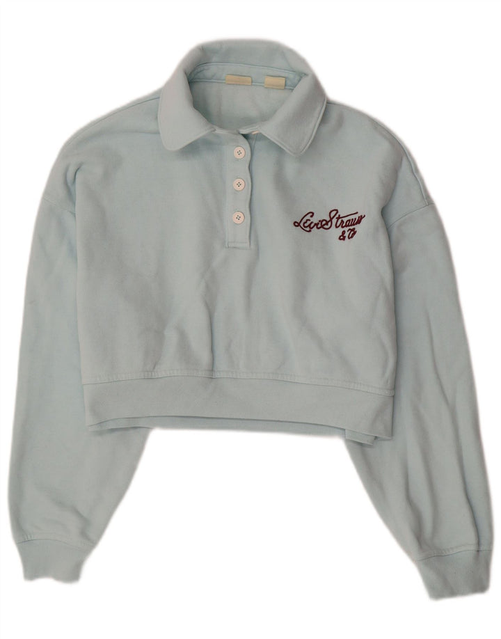 LEVI'S Womens Oversized Crop Polo Neck Sweatshirt Jumper UK 6 XS Blue