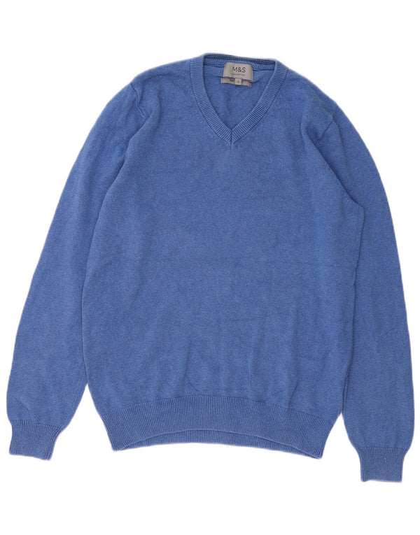 Marks & Spencer Mens V-Neck Jumper Sweater Small Blue Cotton