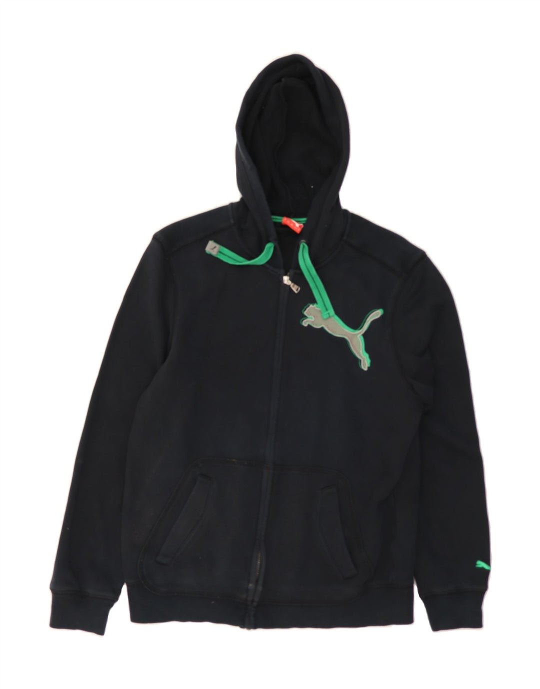 PUMA Mens Graphic Zip Hoodie Sweater Medium Black Cotton Vintage Puma and Second-Hand Puma from Messina Hembry 