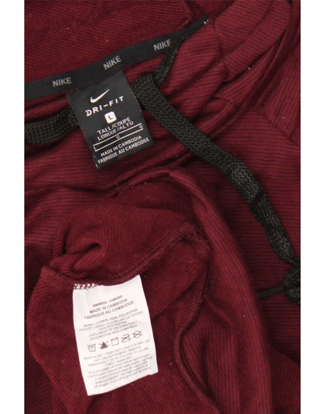 Nike Mens Dri Fit Hoodie Jumper Large Burgundy Polyester