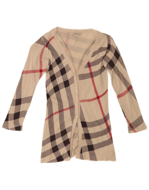 Burberry Girls Cardigan Sweater 5-6 Years Beige Check Cotton