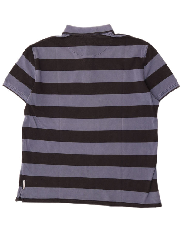 Armani Jeans Mens Regular Fit Polo Shirt 2XL Navy Blue Striped Cotton