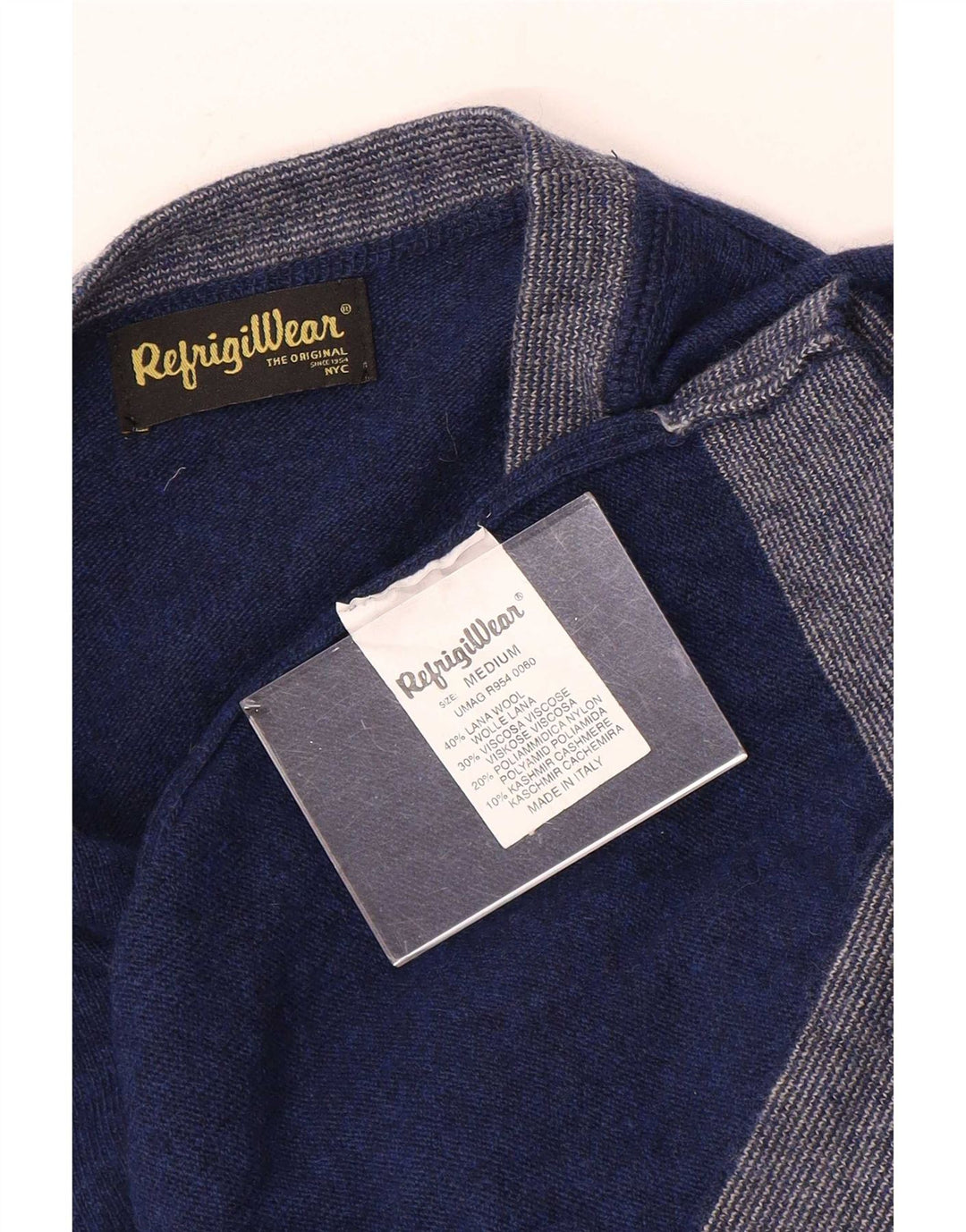 Refrigiwear Mens Boat Neck Jumper Sweater Medium Navy Blue Colourblock Wool