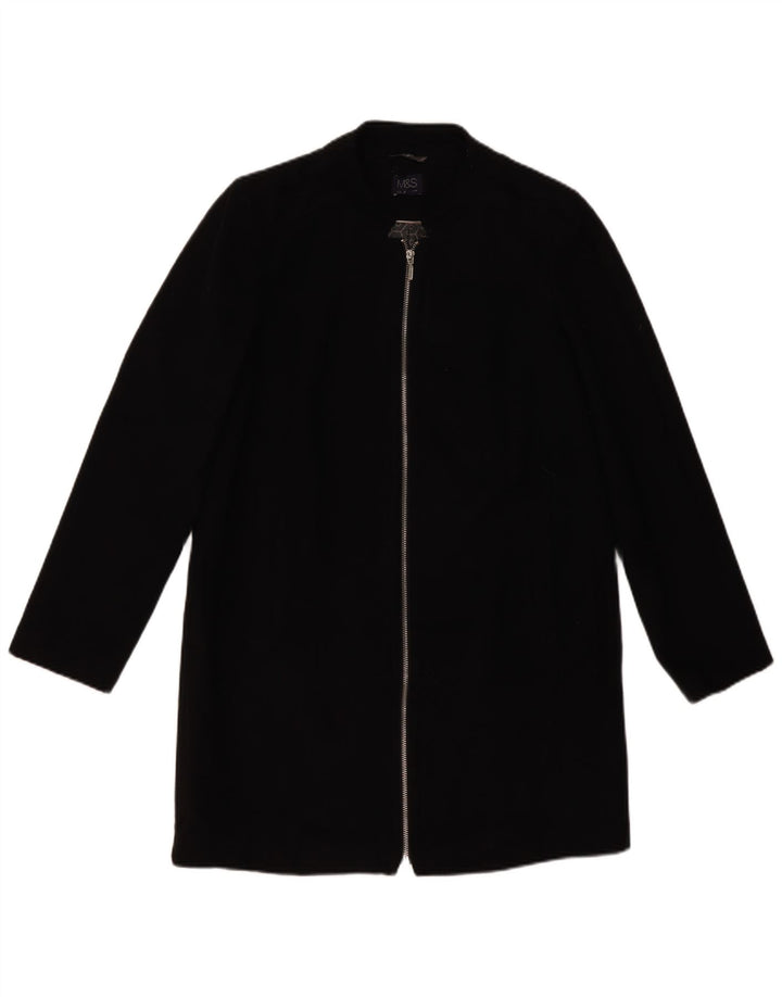 Marks & Spencer Womens Overcoat UK 12 Medium Black Polyester