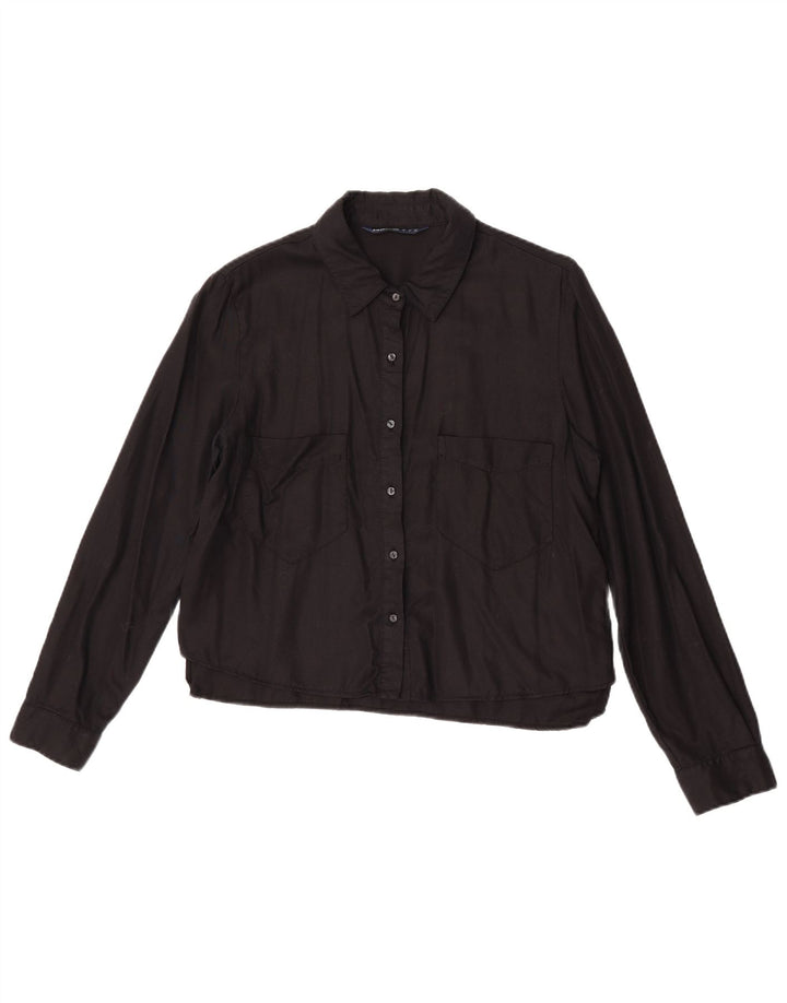 Zara Womens Z1975 Shirt Blouse UK 14 Medium Black Lyocell