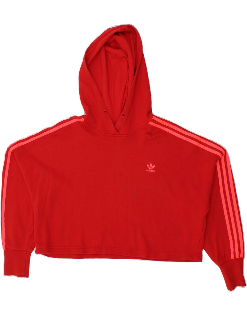ADIDAS Womens Crop Oversized Hoodie Jumper UK 10 Small Red Cotton Vintage Adidas and Second-Hand Adidas from Messina Hembry 