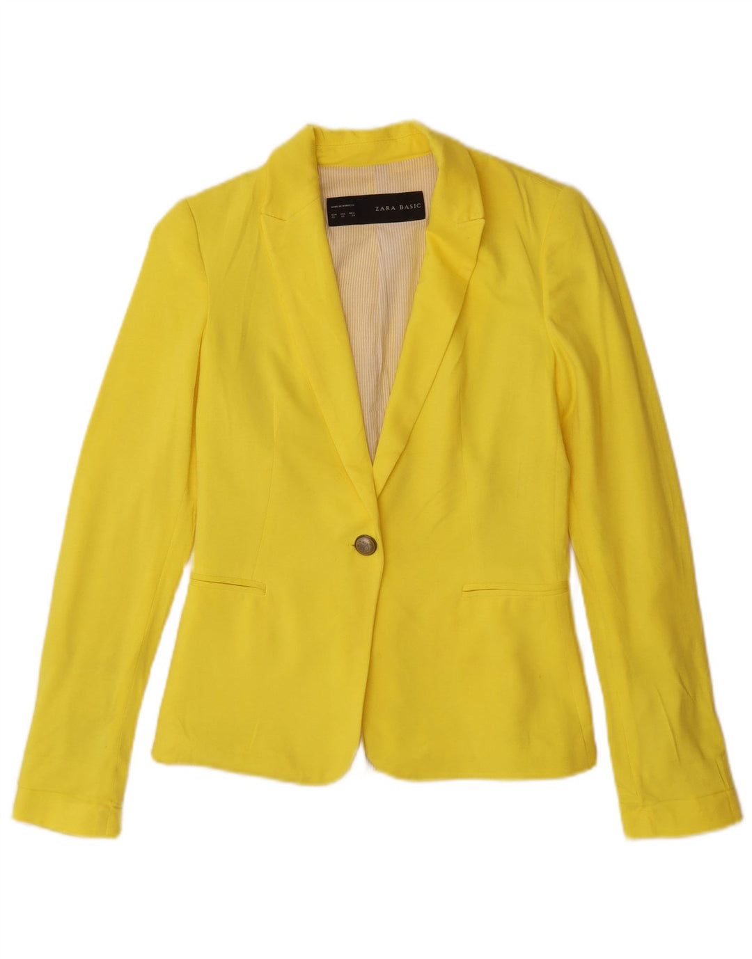 Zara Womens 1 Button Blazer Jacket UK 6 XS Yellow Viscose