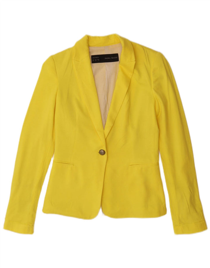 Zara Womens 1 Button Blazer Jacket UK 6 XS Yellow Viscose