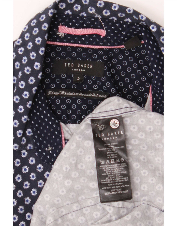 Ted Baker Mens Shirt Size 2 Small Navy Blue Floral Cotton