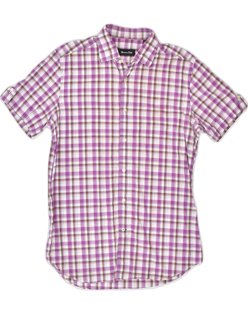 MASSIMO DUTTI Mens Short Sleeve Shirt Medium Purple Check Cotton | Vintage | Thrift | Second-Hand | Used Clothing | Messina Hembry 