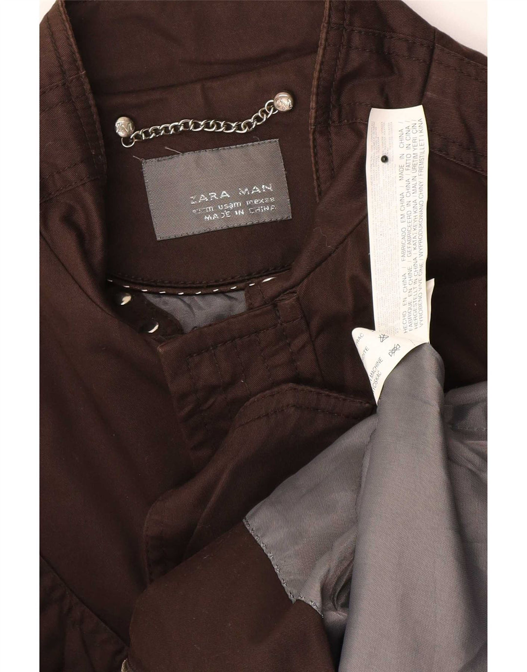 Zara Mens Military Jacket UK 38 Medium Brown Cotton