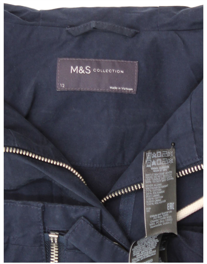 Marks & Spencer Womens Hooded Utility Jacket UK 12 Medium Navy Blue Cotton