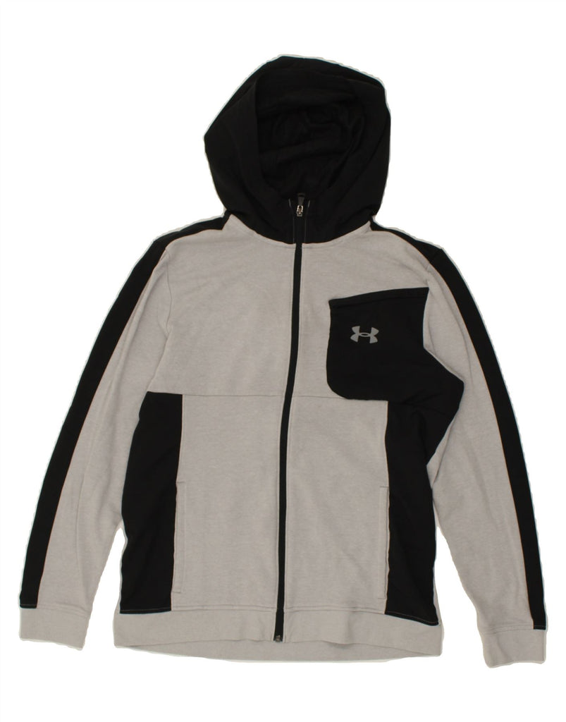 UNDER ARMOUR Mens Zip Hoodie Sweater Medium Grey Colourblock Polyester | Vintage Under Armour | Thrift | Second-Hand Under Armour | Used Clothing | Messina Hembry 